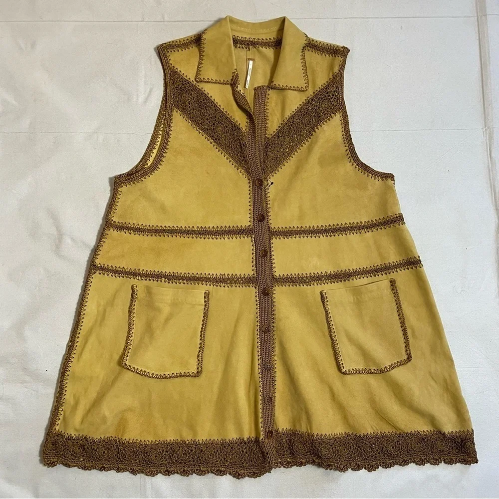 New Free People Adeline Goat Leather Mini Dress Vest Size M